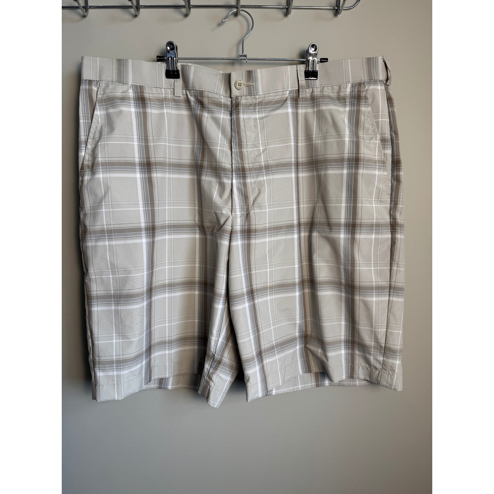 Ben Hogan Performance Golf Shorts Men 40 Tan Plaid Flat Front Performance Preppy